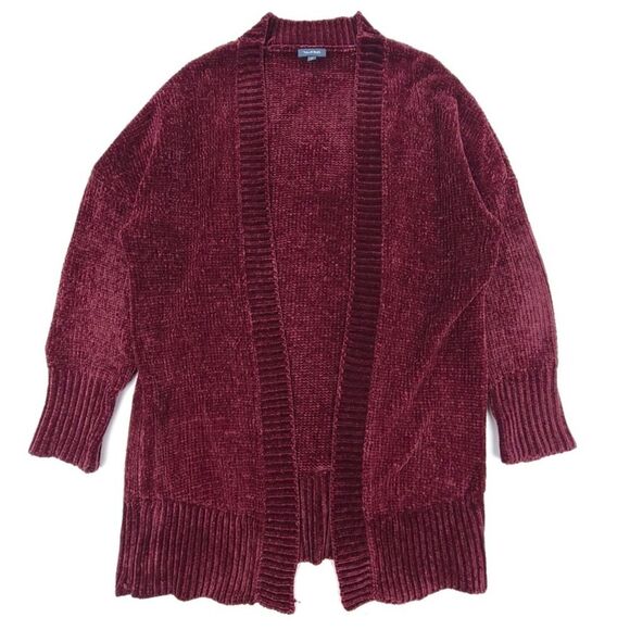 NEW Modcloth Oversized Chenille Cardigan Sweater Cherry Red Burgundy Knit Medium - Picture 1 of 6